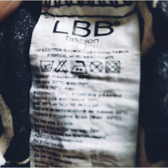 LBB Blouse Women's L Long Sleeve Button Up Cotton Black Tan Graphic 100% Cotton - Picture 6 of 10